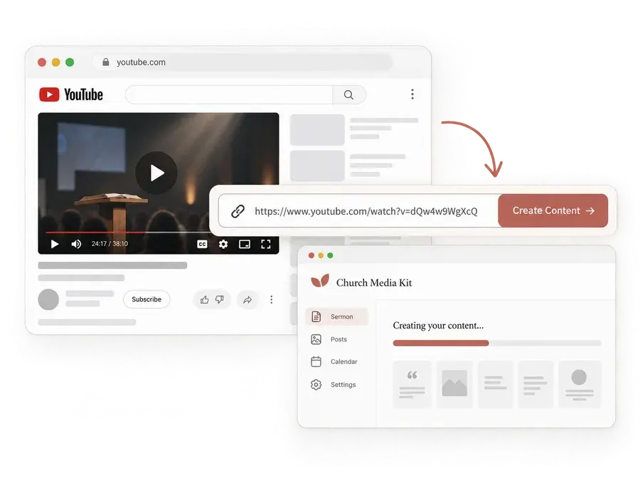 Finding a church YouTube channel in Church Media Kit to choose a recent sermon